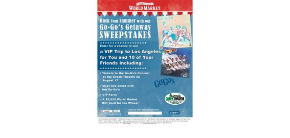 worldmarketsweepstakes.com – Cost Plus World Market Rock Your Summer With Our Go-Go’s Getaway Sweepstakes worldmarketsweepstakes.com – Cost Plus World Market Rock Your Summer With Our Go-Go’s Getaway Sweepstakes