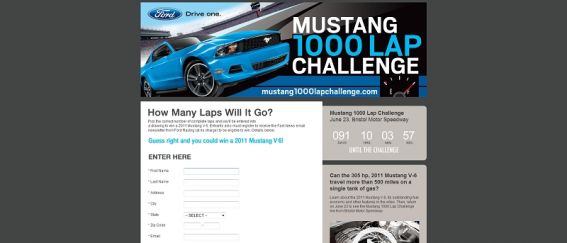 Mustang1000LapChallenge.com, Mustang 1,000 Lap Challenge Sweepstakes