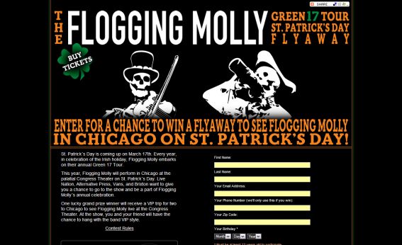 Flogging Molly Green 17 St. Patrick’s Day Flyaway Sweepstakes