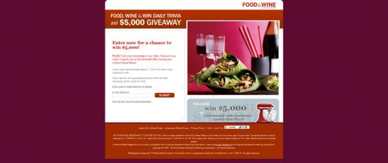 American Express Food Wine & Win Trivia Instant Win Game