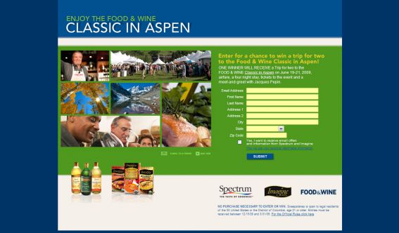Spectrum Organics – 2009 Food & Wine Classic in Aspen Tickets Giveaway Sweepstakes