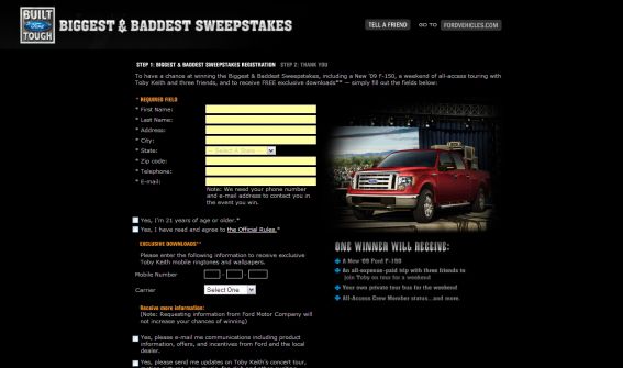The Built Ford Tough Biggest and Baddest Sweepstakes
