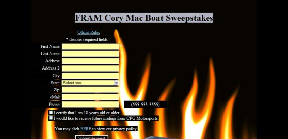Fram Cory Mac Boat Sweepstakes
