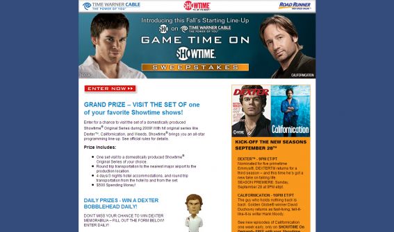 Game-Time On Showtime Sweepstakes