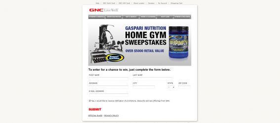Gaspari Nutrition Home Gym Sweepstakes