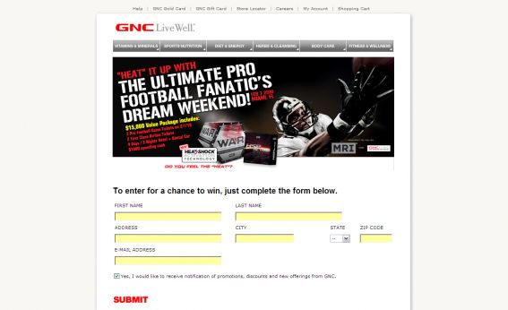 GNC The Ultimate Pro Football Fanatic’s Dream Weekend 2010 Sweepstakes