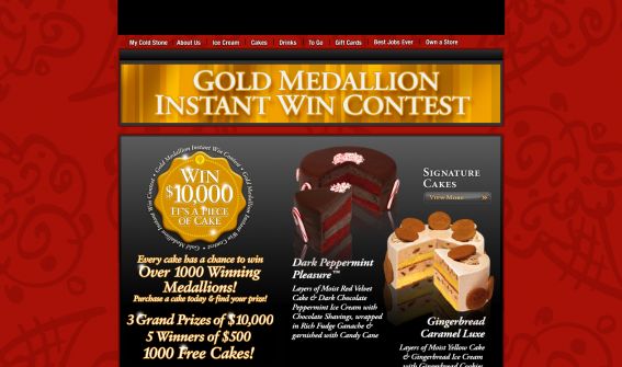 Cold Stone Creamery Gold Medallion Instant Win Contest
