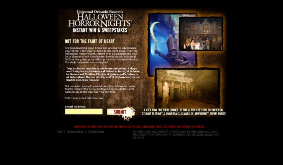 Universal Orlando Halloween Horror Nights Instant Win Game and Sweepstakes