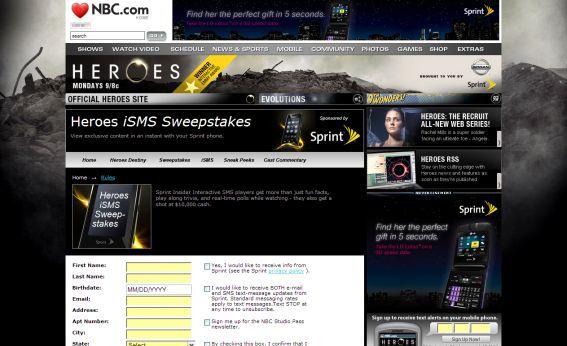 Heroes Insider Interactive SMS Sweepstakes Heroes Insider Interactive SMS Sweepstakes