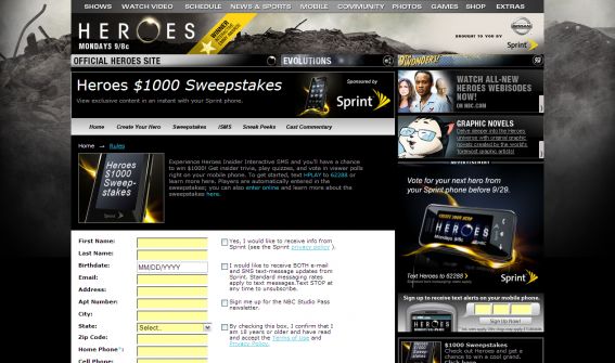 Heroes Insider Interactive SMS Sweepstakes
