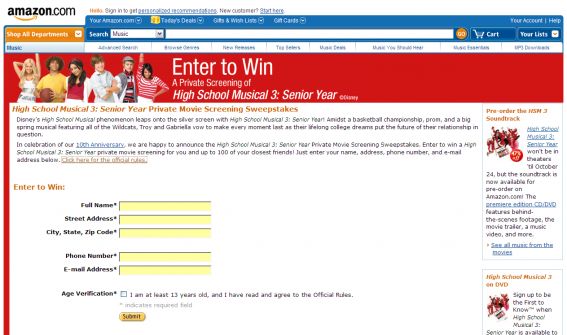 High School Musical 3 Private Movie Screening Sweepstakes High School Musical 3 Private Movie Screening Sweepstakes