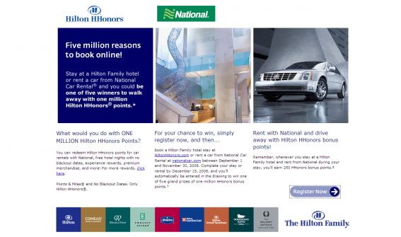 Hilton HHonors and National Car Rental Five Million Reasons To Book Online Sweepstakes Hilton HHonors and National Car Rental Five Million Reasons To Book Online Sweepstakes
