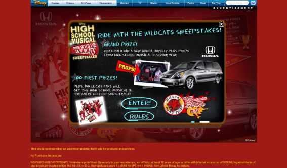 Honda High School School Musical 3: Ride With The Wildcats Sweepstakes
