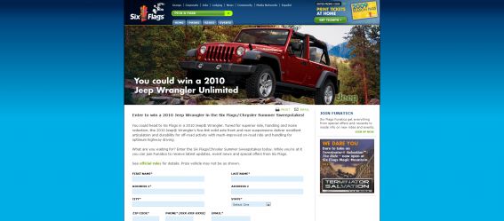 Six Flags 2010 Jeep Wrangler Sweepstakes