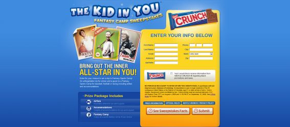 Kid In You Fantasy Camp Sweepstakes