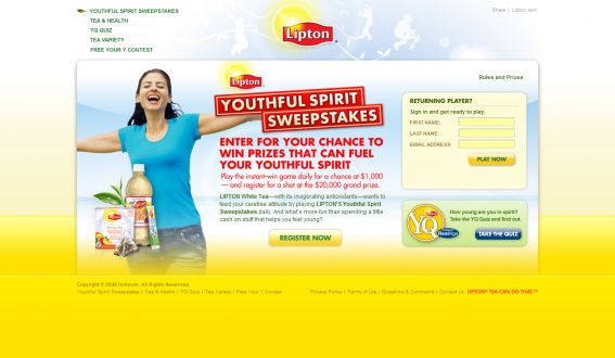 The Lipton White Tea Youthful Spirit Instant Win Game & Sweepstakes The Lipton White Tea Youthful Spirit Instant Win Game & Sweepstakes