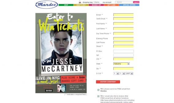 The Mandee’s Win Tickets see Jesse McCartney Live Sweepstakes