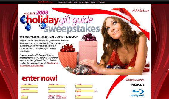 Maxim Holiday Gift Guide 2008 Sweepstakes