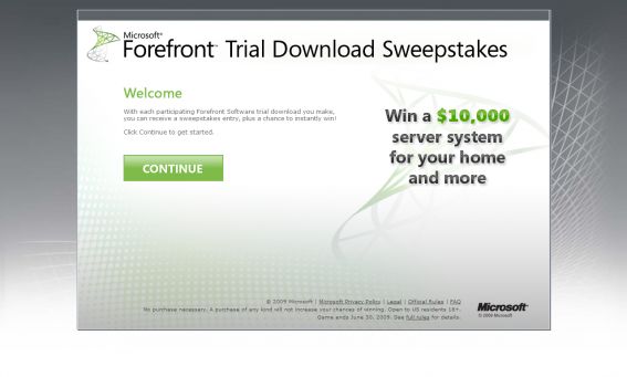 Microsoft Forefront Trial Download Sweepstakes