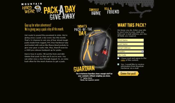 The Mountain Hardwear Pack-a-Day Instant Win Game The Mountain Hardwear Pack-a-Day Instant Win Game
