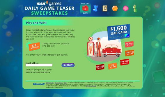 MSN Games Daily Game Teaser Sweepstakes MSN Games Daily Game Teaser Sweepstakes
