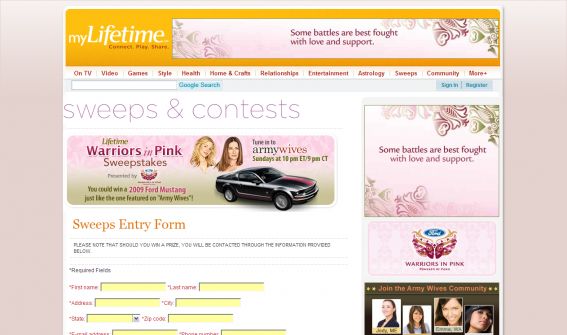 Lifetime’s Warriors in Pink Sweepstakes