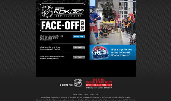 NHL Powered by Rbk Face-Off 2008 Sweepstakes