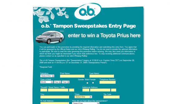 o.b. Tampon Sweepstakes o.b. Tampon Sweepstakes