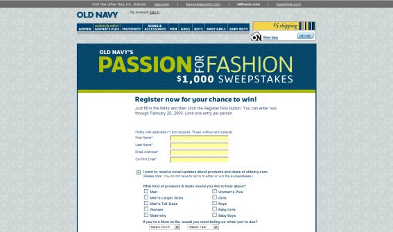 Old Navy’s Passion for Fashion $1,000 Sweepstakes