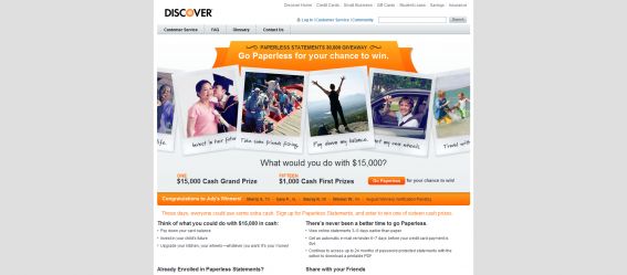 Discover Card Paperless Statements Sweepstakes