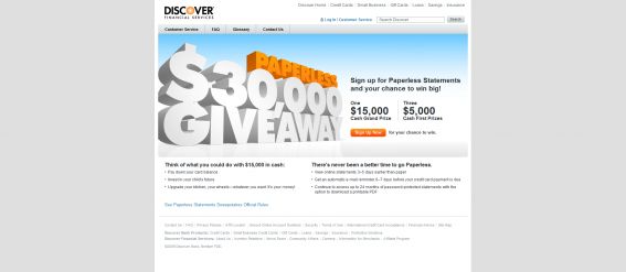 Discover Card Paperless Statements Sweepstakes