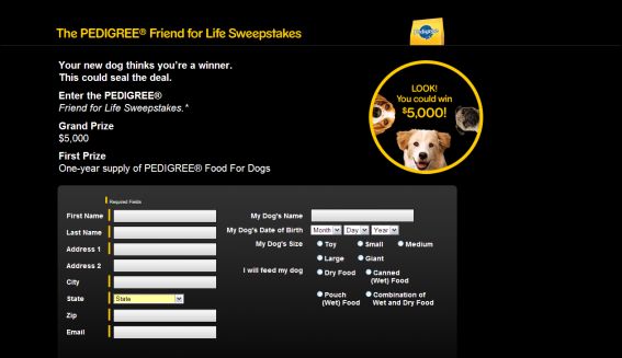 Pedigree Brand Friend for Life 2008 Sweepstakes