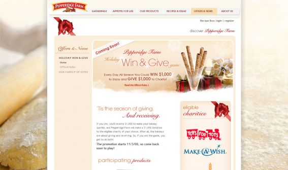 Pepperidge Farm Holiday Win & Give Instant Win Game