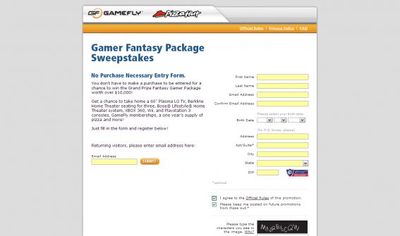 Pizza Hut Gamer Fantasy Package Sweepstakes