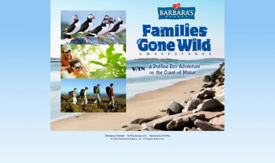 Barbara’s Bakery Families Gone Wild Puffins Sweepstakes