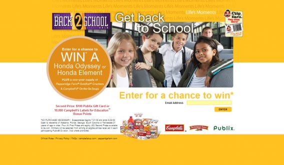 Publix / Campbell Soup Company / Pepperidge Farm Back to School Sweepstakes