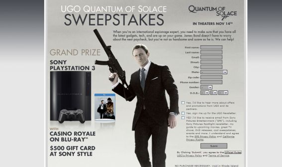 UGO Quantum of Solace Sweepstakes UGO Quantum of Solace Sweepstakes