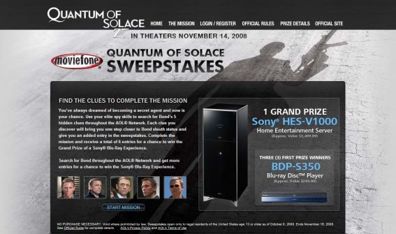 Moviefone Quantum of Solace Sweepstakes
