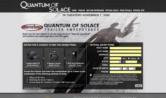 The Quantum of Solace Trailer Sweepstakes