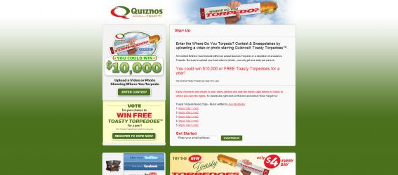 Quiznos Where Do You Torpedo Contest & Sweepstakes