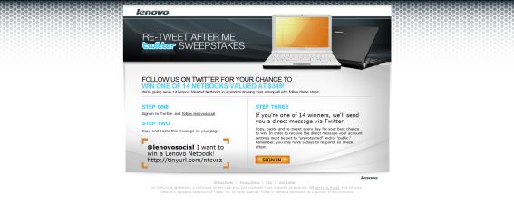 Lenovo ReTweet After Me Sweepstakes Lenovo ReTweet After Me Sweepstakes