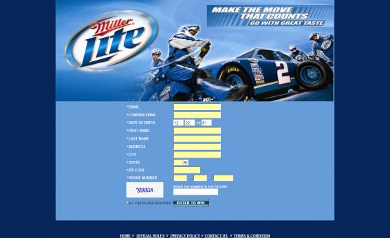 Miller Lite Racing Experience Sweepstakes