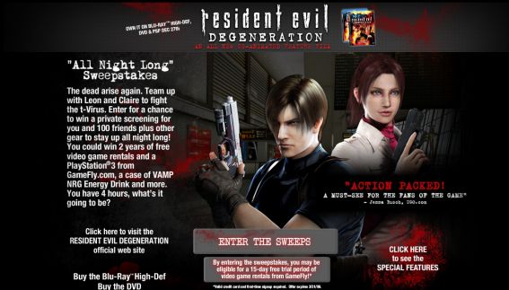 Resident Evil Degeneration: All Night Long Sweepstakes Resident Evil Degeneration: All Night Long Sweepstakes