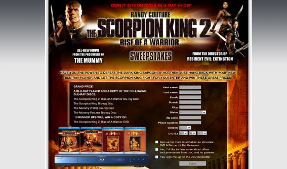 Universal The Scorpion King 2 Sweeps Universal The Scorpion King 2 Sweeps