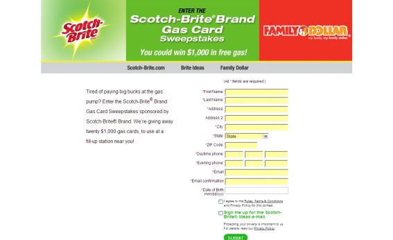 Scotch-Brite Brand Gas Card Sweepstakes Scotch-Brite Brand Gas Card Sweepstakes
