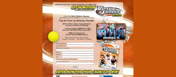 SEGA Virtua Tennis 2009 Get in Motion Sweepstakes