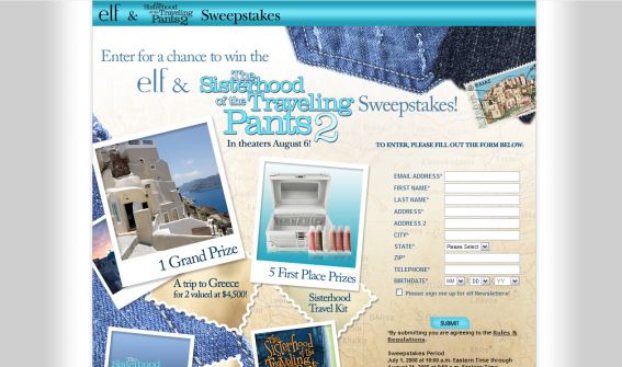 The e.l.f. cosmetics Sisterhood of the Traveling Pants 2 Sweepstakes