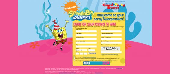 SpongeBob SquarePants May Come To Your Party Sweepstakes