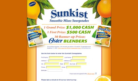 Sunkist Smoothie Mixes Sweepstakes Sunkist Smoothie Mixes Sweepstakes