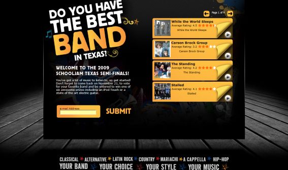 SchoolJam Texas ‘09 Battle of the Bands Sweepstakes SchoolJam Texas ‘09 Battle of the Bands Sweepstakes
